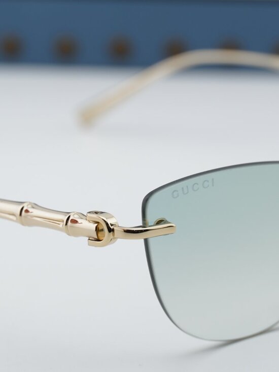 Gucci GG2063S 003 Cat Eye Sunglasses - Shiny Endura Gold/Green Gradient Mirror main image 4